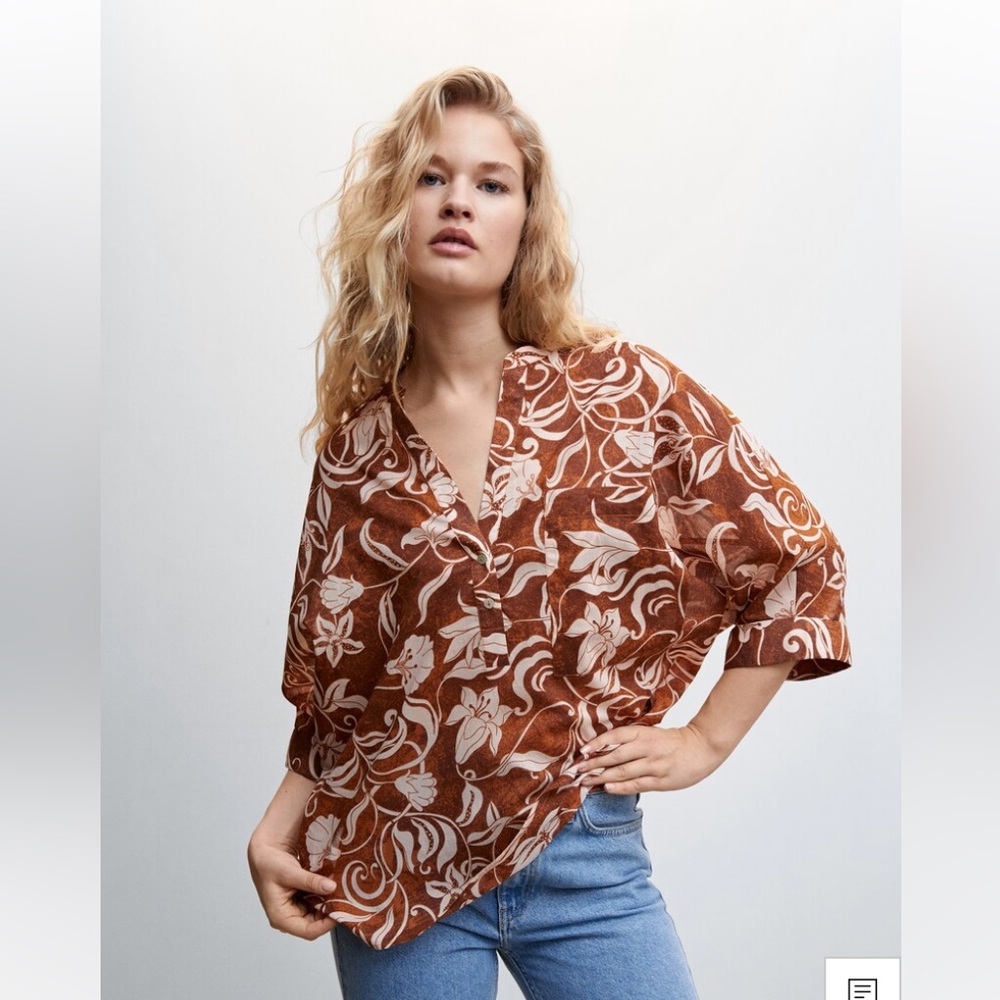 Mango Brown Floral Blouse
